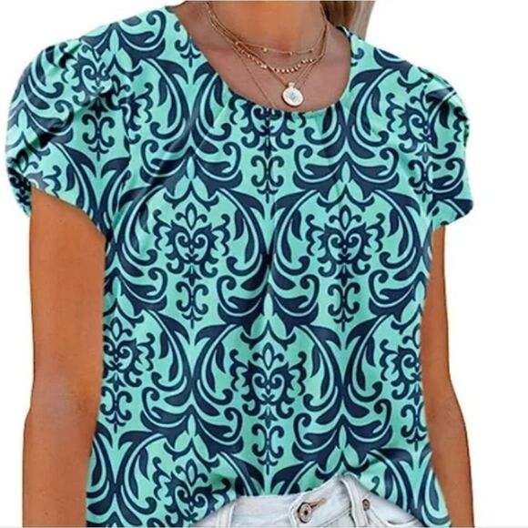 Women Petal Sleeve  Casual Blouse Short Sleeve Crew Neck Top NWT Size XL - Picture 4 of 13